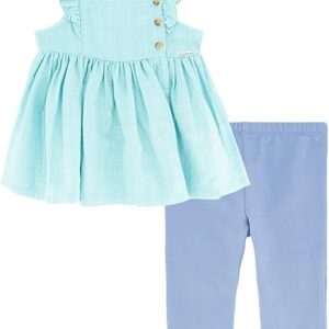 Calvin Klein Little Girls Plaid Muslin Tuni Green 6