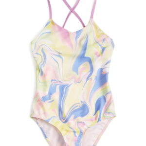 ID Ideology Big Girls Marble-Print Swimsui Pistachio Grn L 14